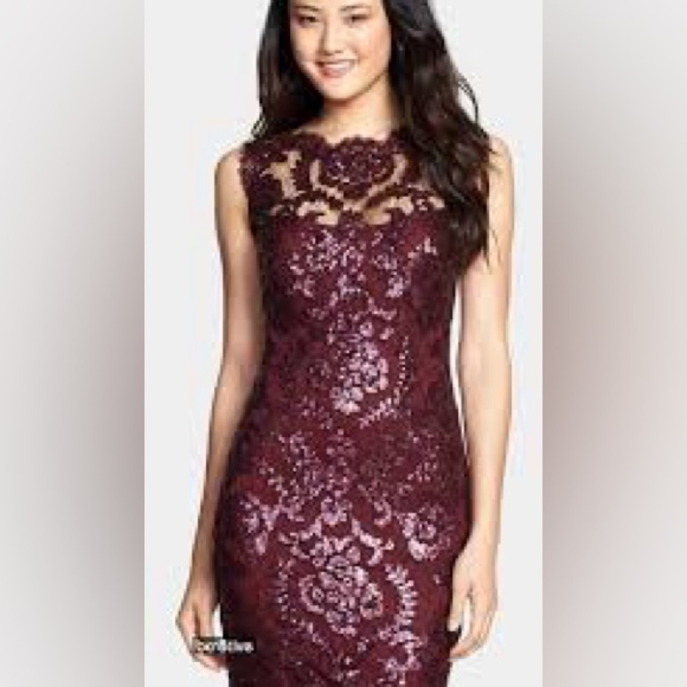 Tadashi Shoji Lace sequin Sheath cocktail Dress in Burgundy-14- NWOT